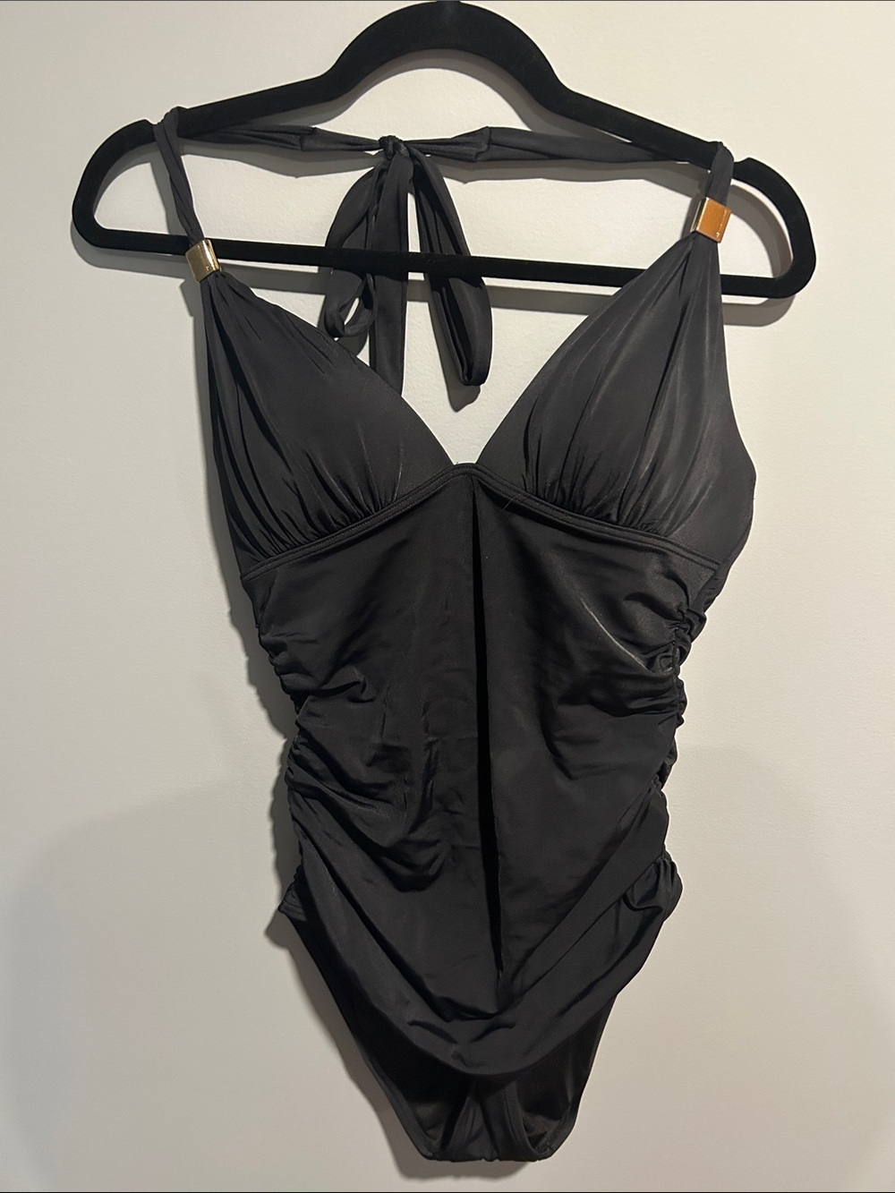 Victoria's Secret Black Halter One-Piece Swimsuit with Gold Accents